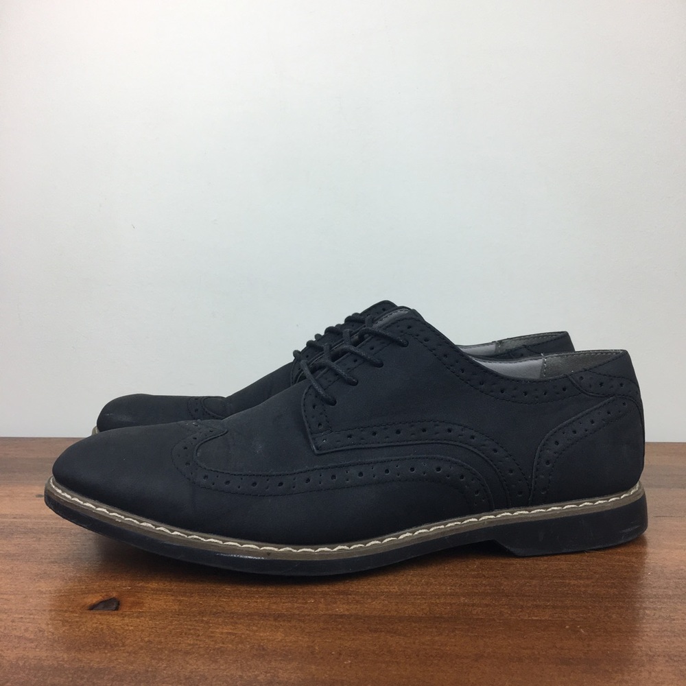 Reserved Footwear Men’s Black Faux Leather Wingtip Derby Oxford Shoes Size 10.5.